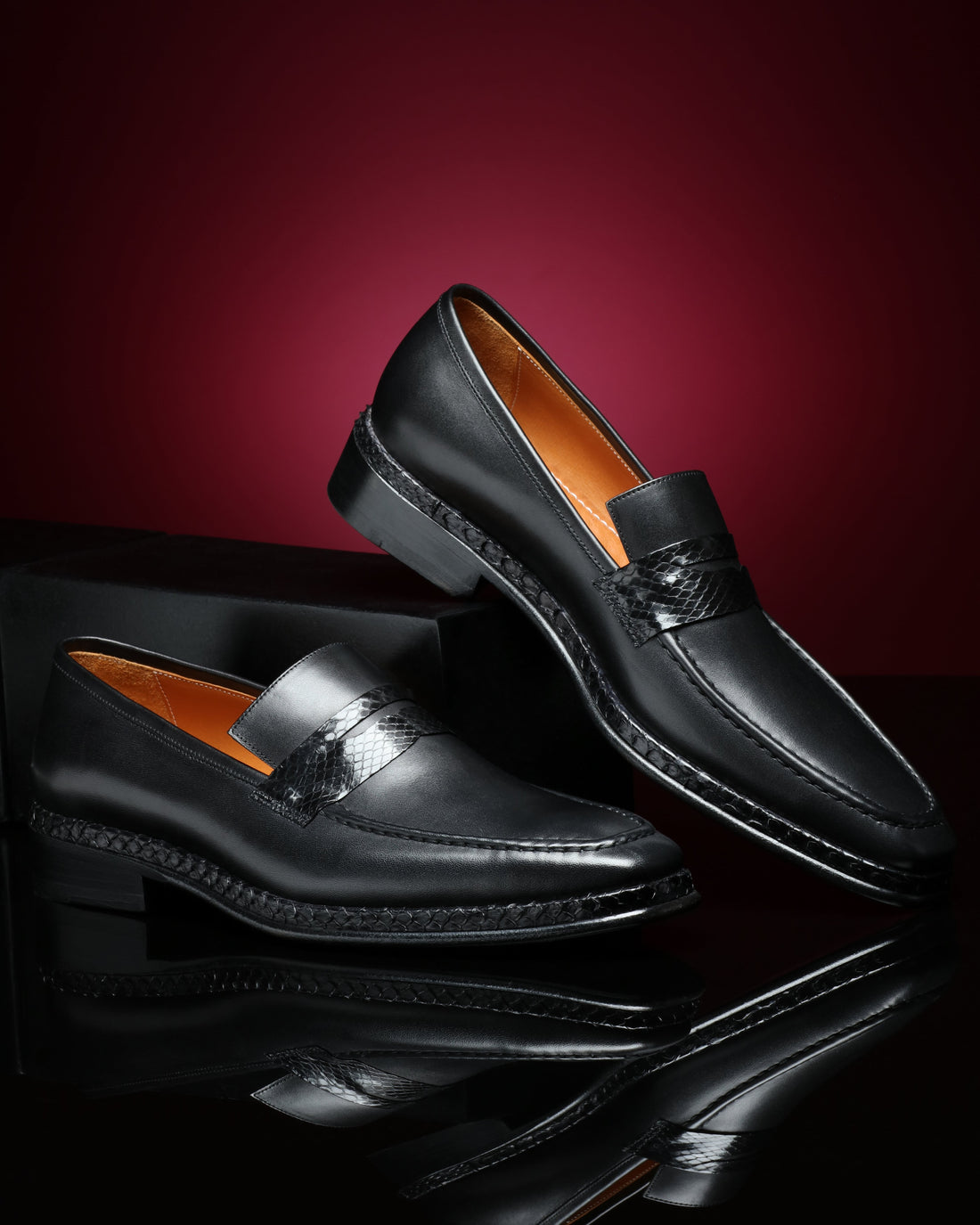 Penny Loafers Python Skin - Black - Loafers by Urbbana