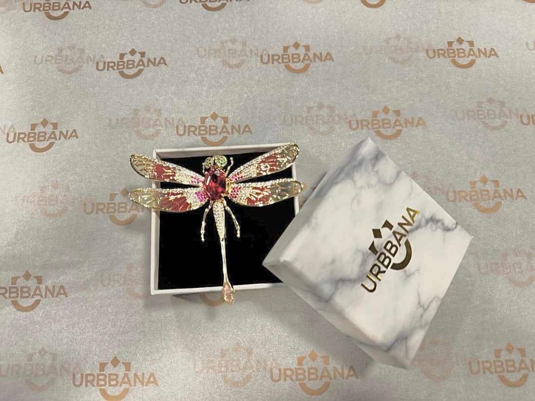 Embellished red dragonfly brooch-style lapel pin