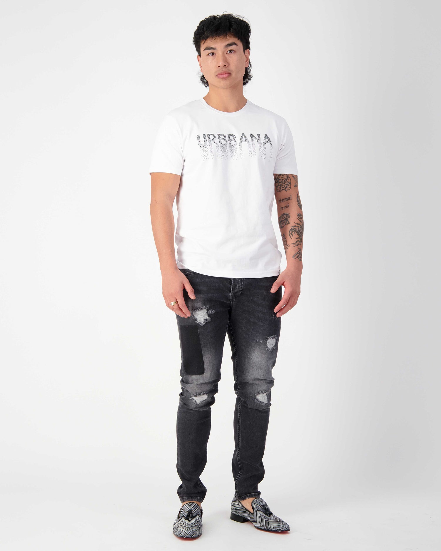 Fine Cotton URBBANA T-shirt with Crystal Rhinestone Embellishment - Unique Handmade T-Shirts