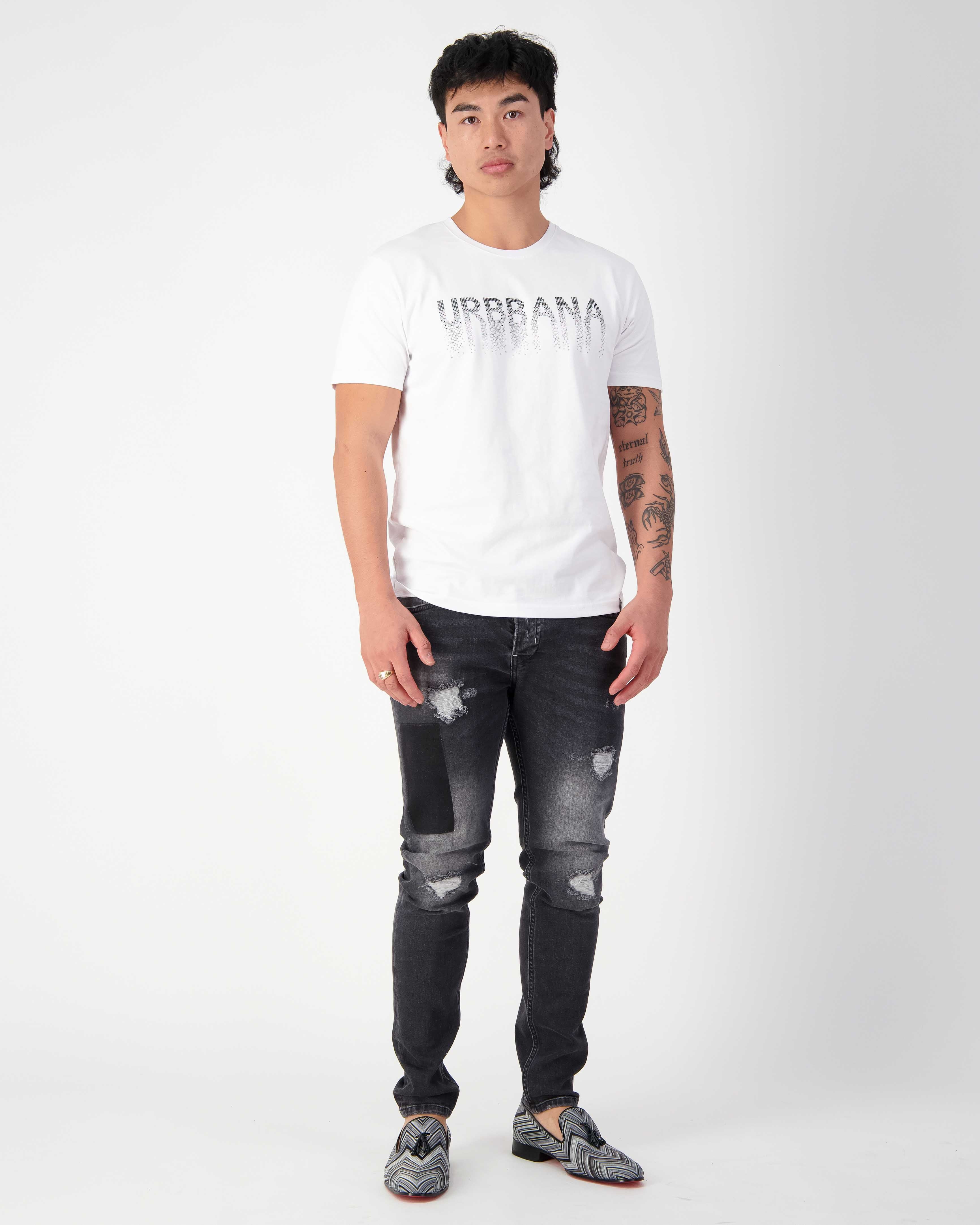 Fine Cotton URBBANA T-shirt with Crystal Rhinestone Embellishment - Unique Handmade T-Shirts