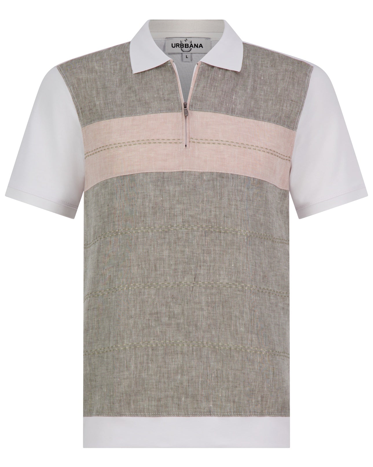 Athens cotton/linen Polo - White &amp; Green