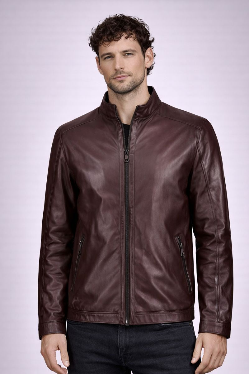 Bomber Leather Jacket - Bordo