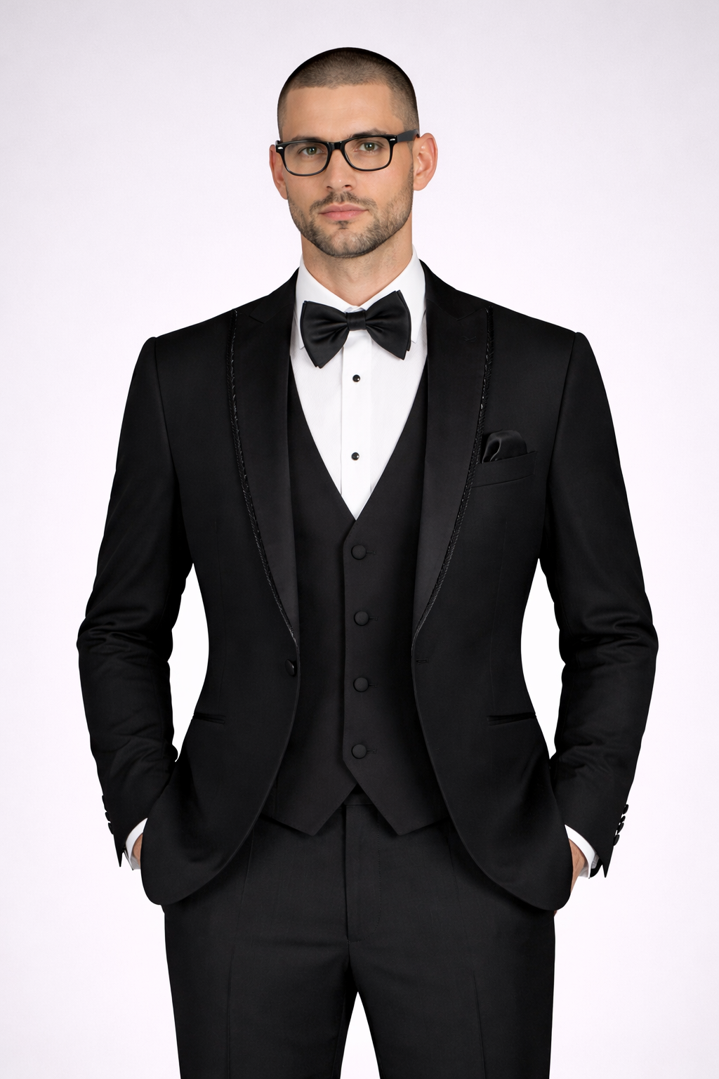 The Fringed Beaded Lapel ceremonial 3pc suit - Black