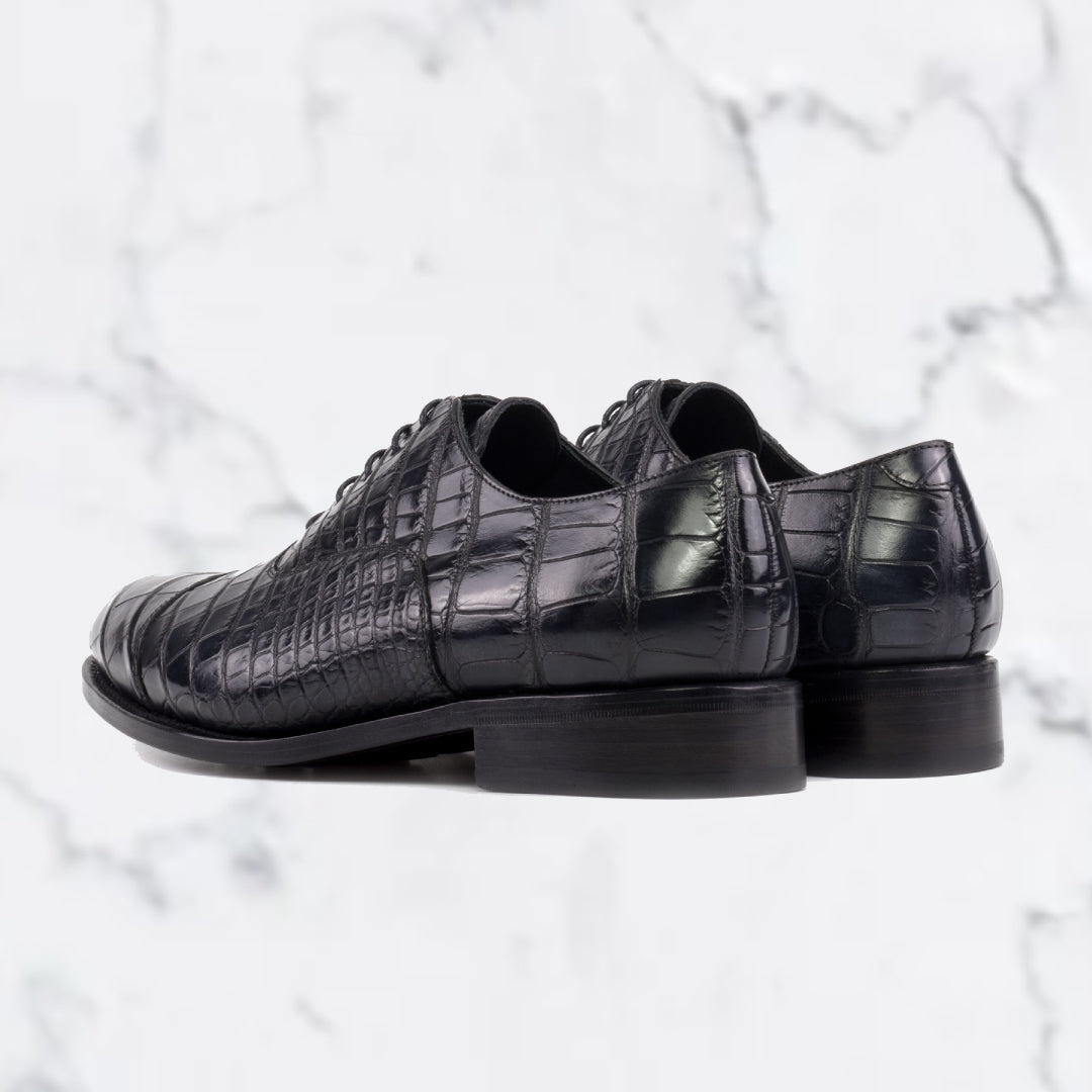 Alligator - Welted Exotic - Black - Handmade Derby Collection