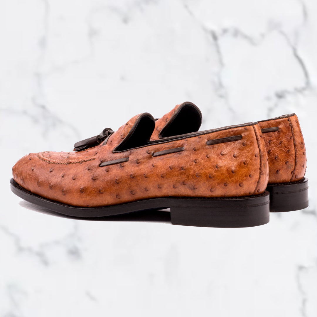 Ostrich - Welted Loafer - Cognac - Luxury Shoes by Urbbana