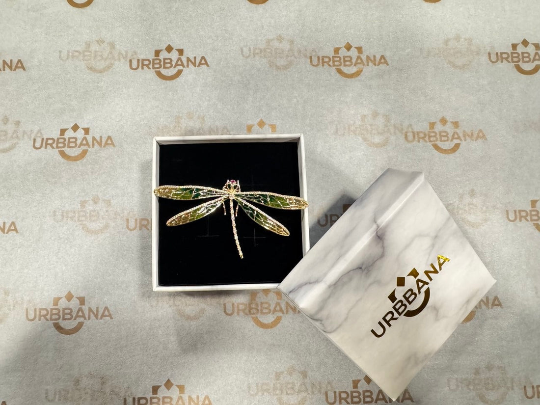 Embellished dragonfly lapel pin with detailed wings