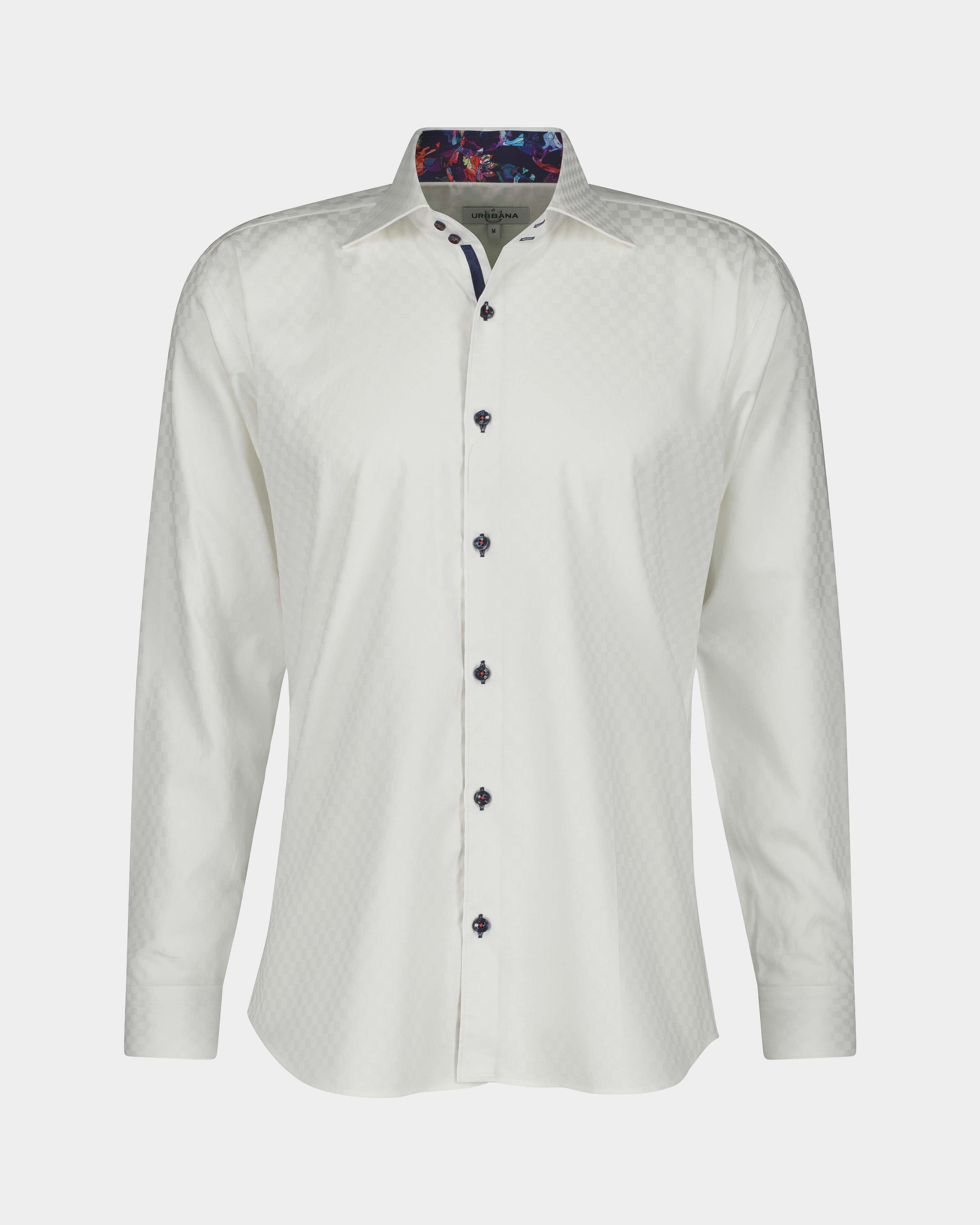 Modern white shirt with geometric jacquard texture