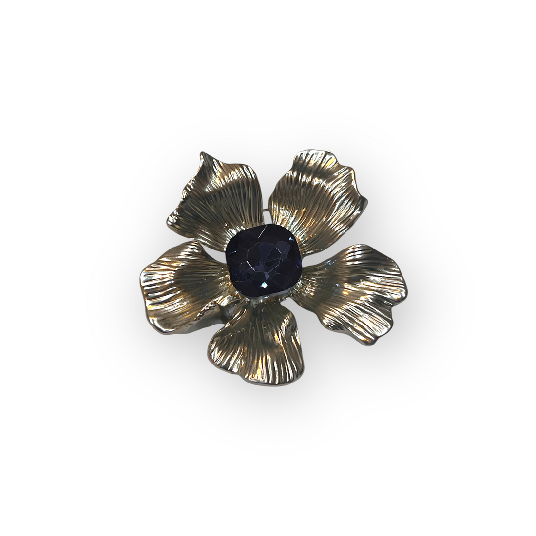 Silver Sapphire Camelia Lapel Pin