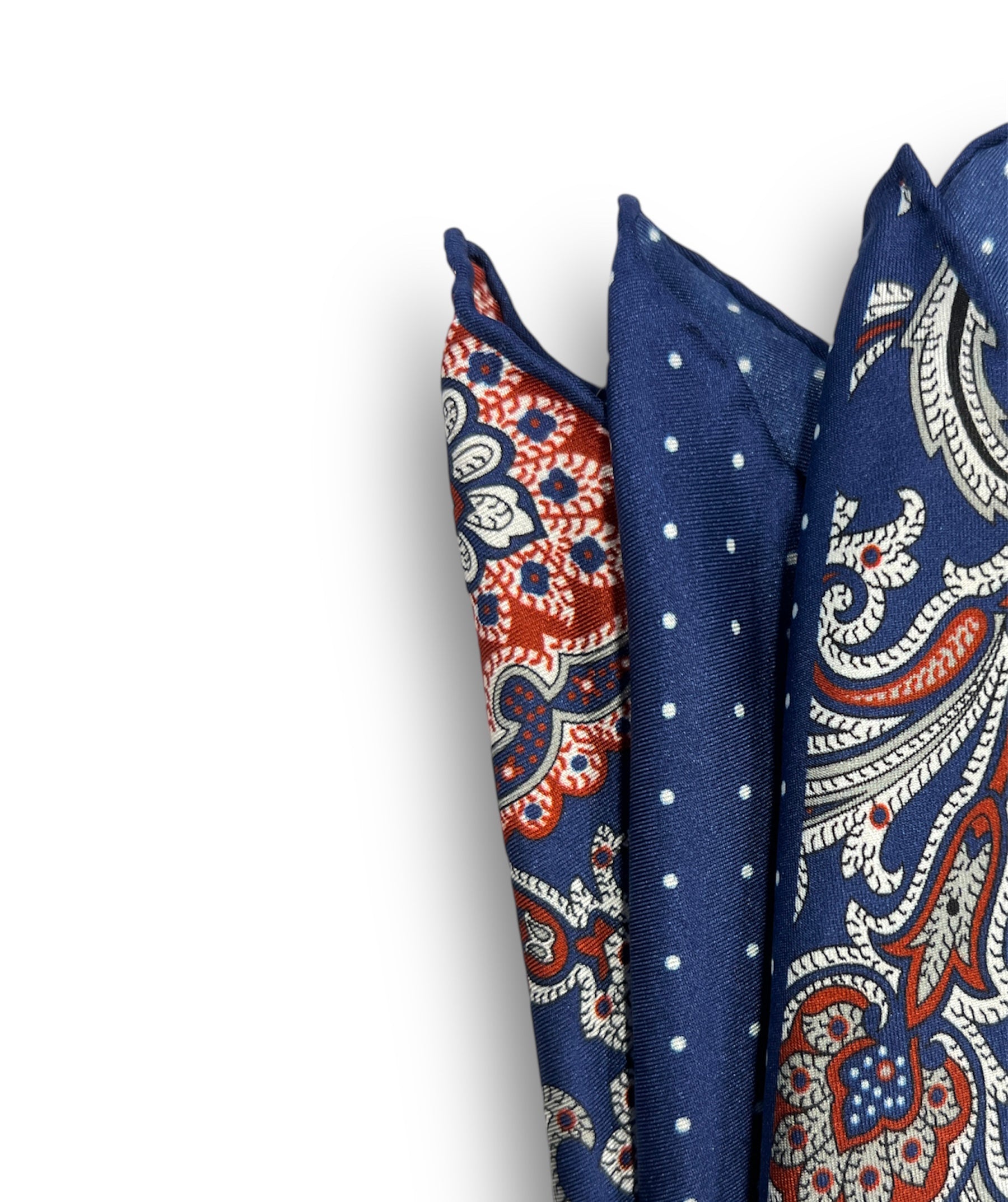 Pocket Square - Dual Navy White Dot &amp; Paisley