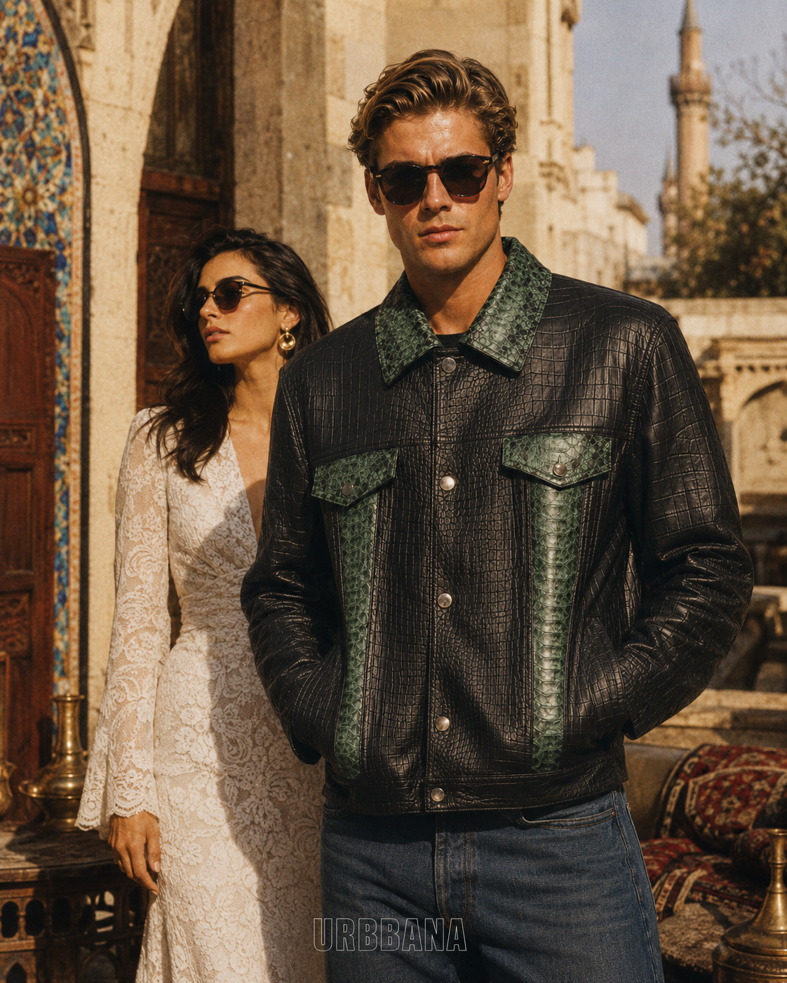Presley Leather Jacket MTO - Black & Sage Python