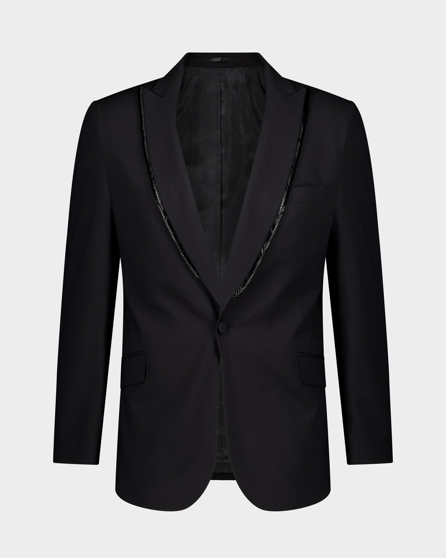 The Fringed Beaded Lapel ceremonial 3pc suit - Black