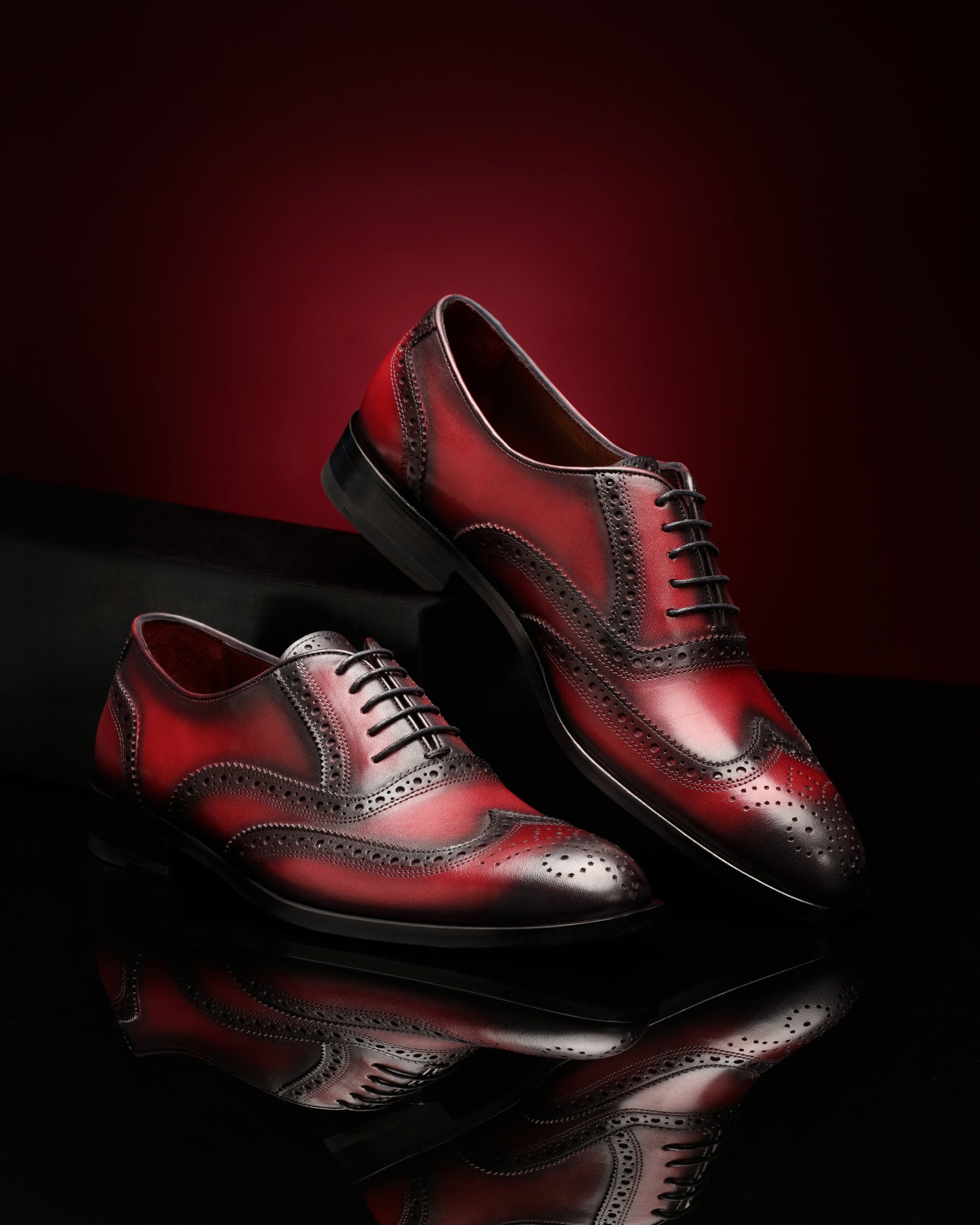 Madrid Patina Brogue Dress Shoes - Burgundy