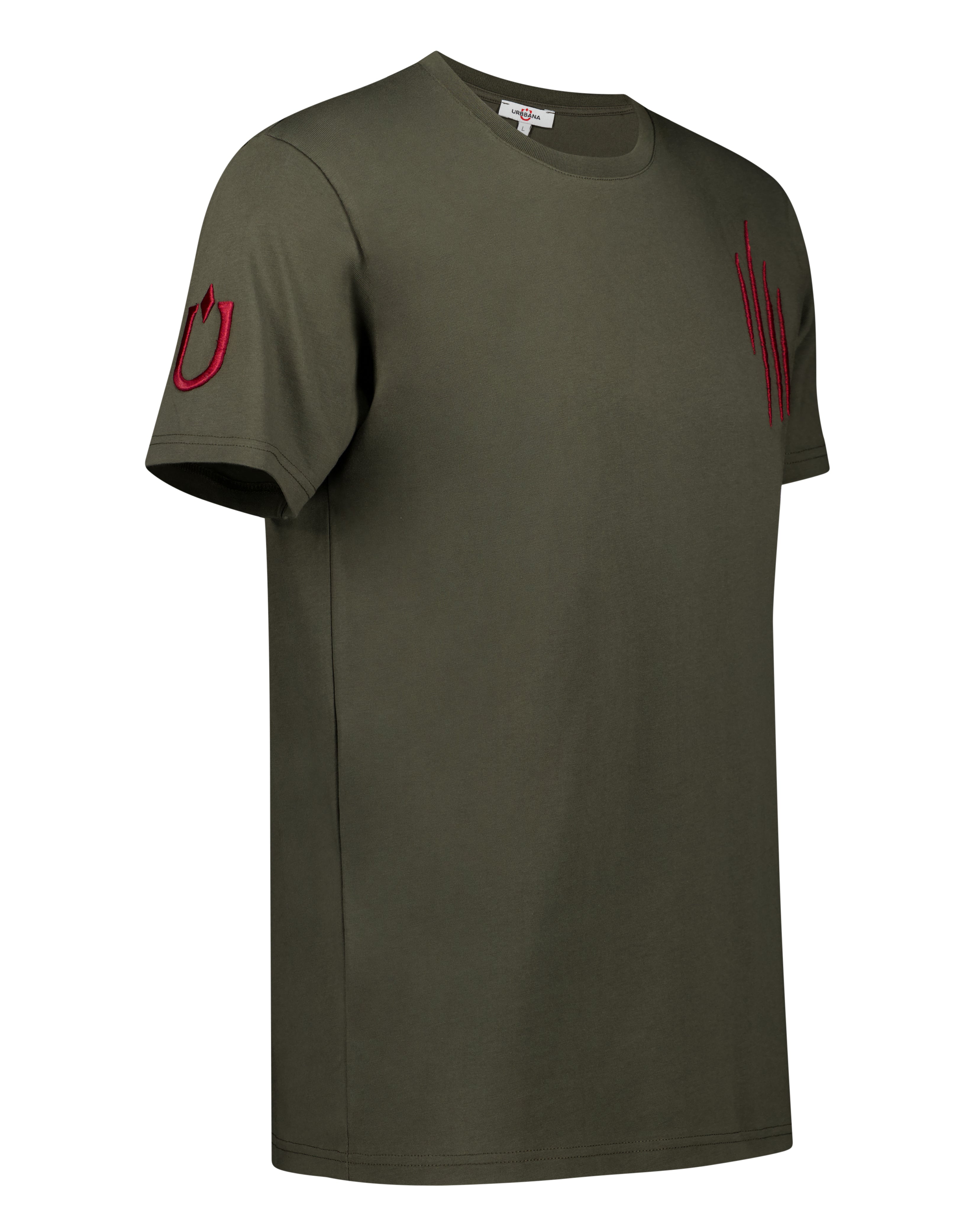 Fine Cotton T-shirt with Claw Embroidery - Khaki Green