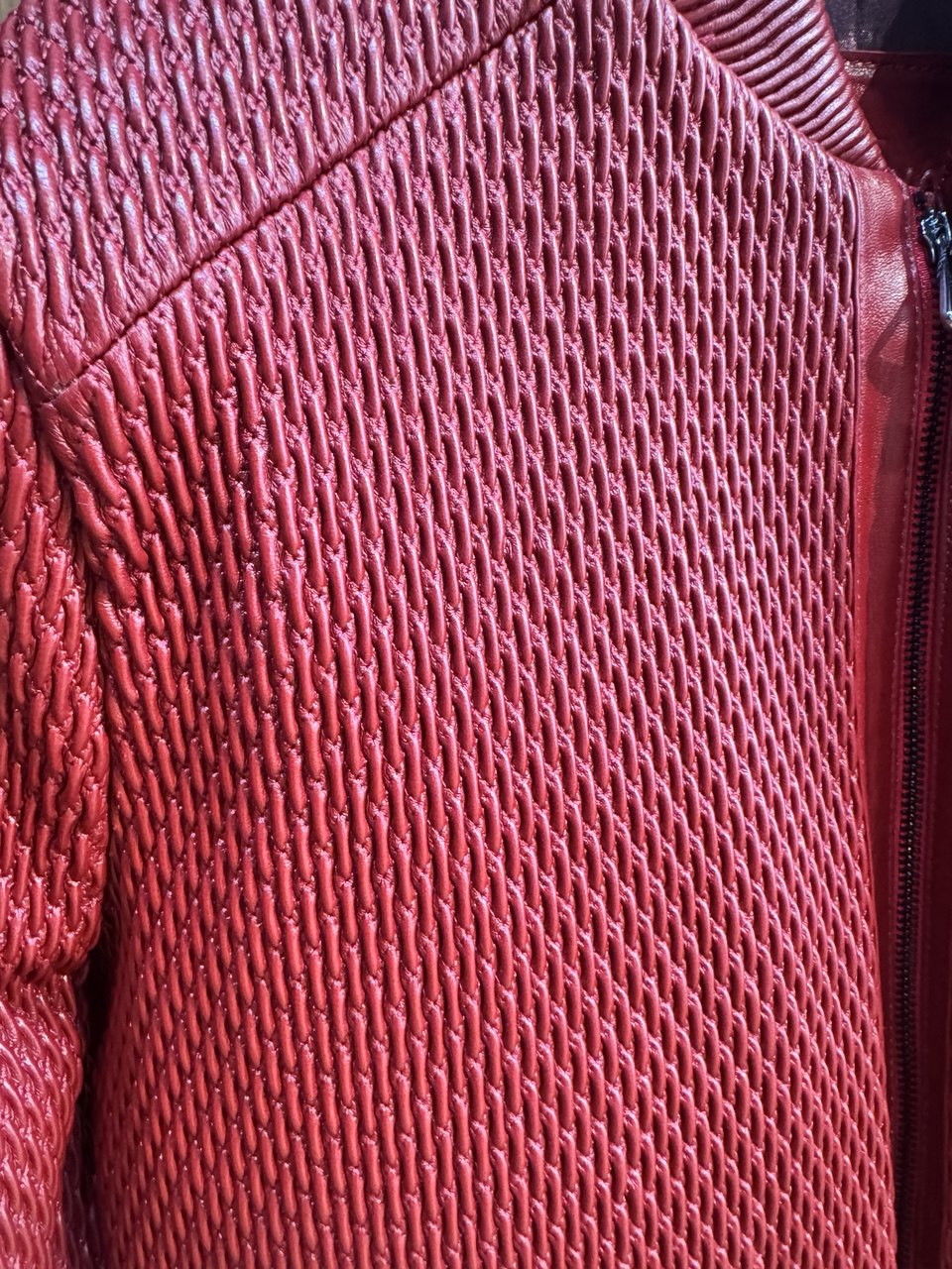 Icon Ruched Leather Bomber - Red
