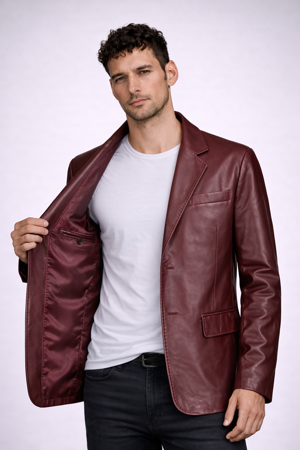 URBBANA De Niro leather jacket open view.