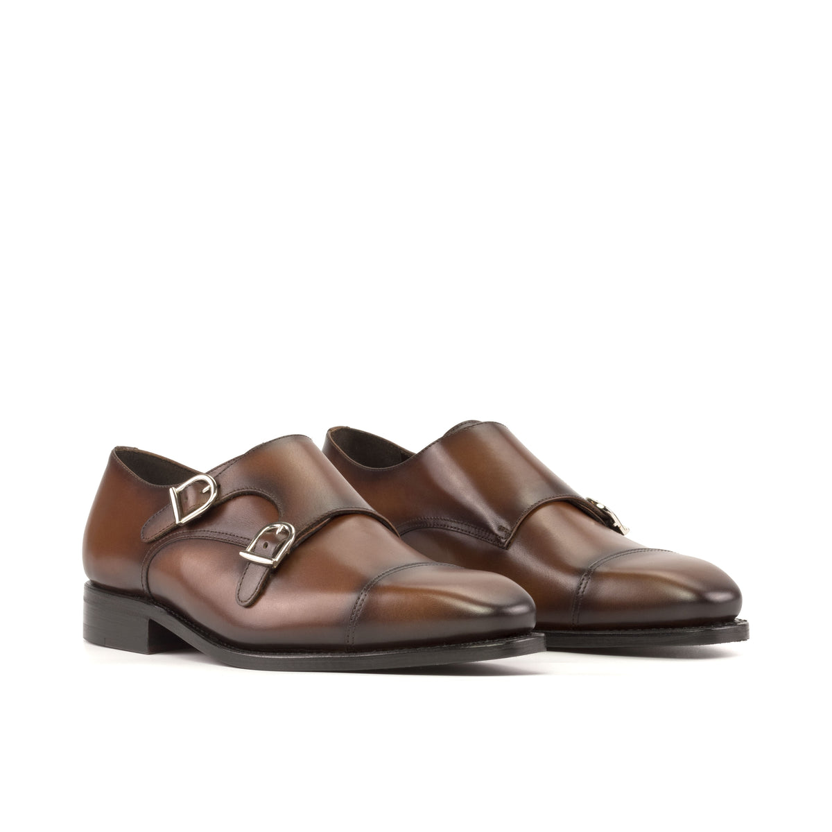 URBBANA Double Monk Goodyear Welted Light Burnishing Box Calf medium Brown angled view 5.