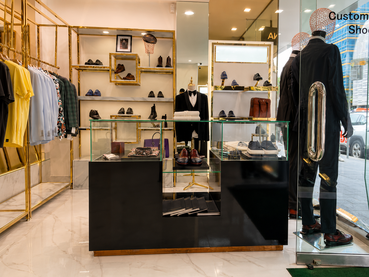 Interior of the URBBANA Sydney boutique with clothing and accessories on display.