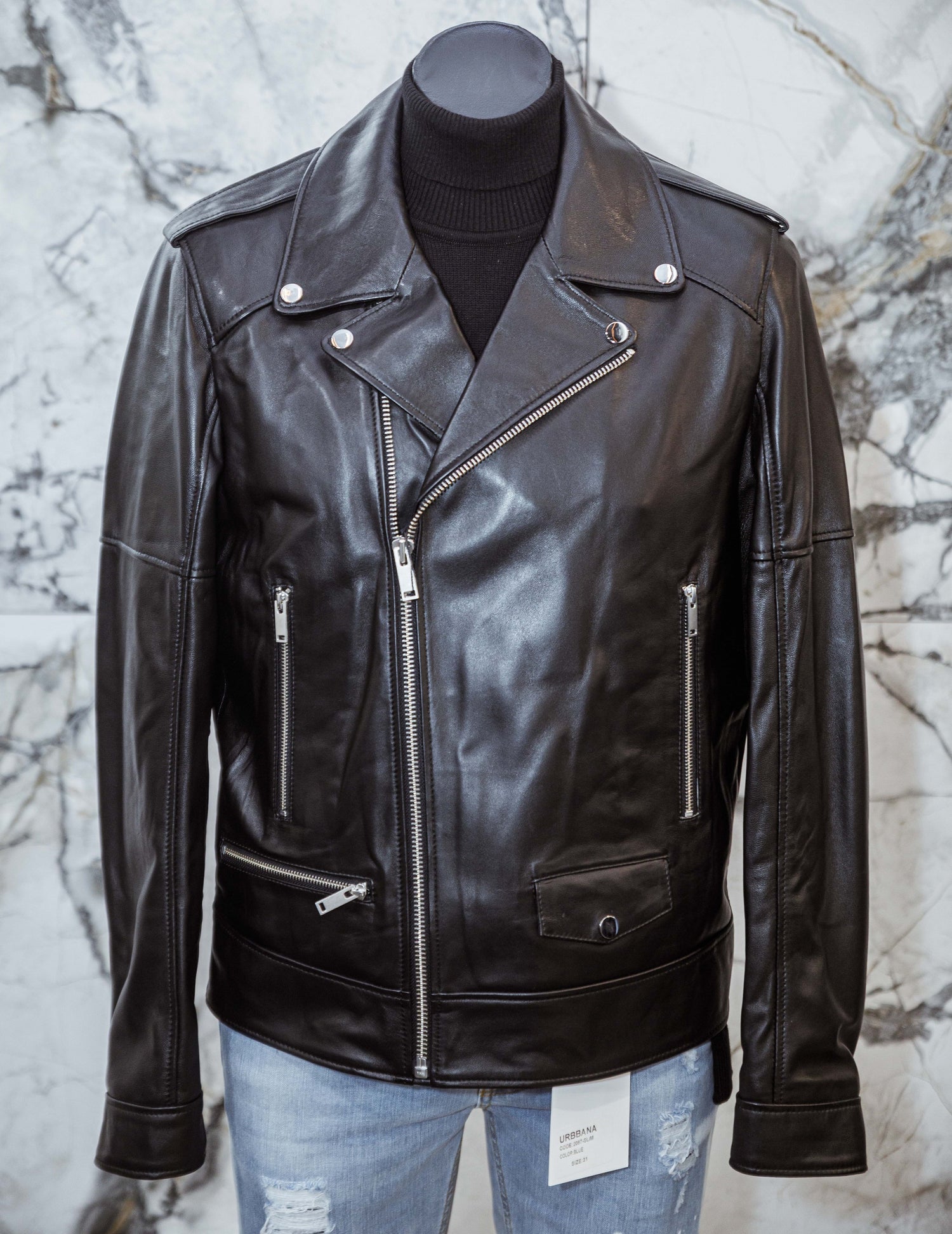 Biker Leather Jacket - Black - Leather Jacket by Urbbana