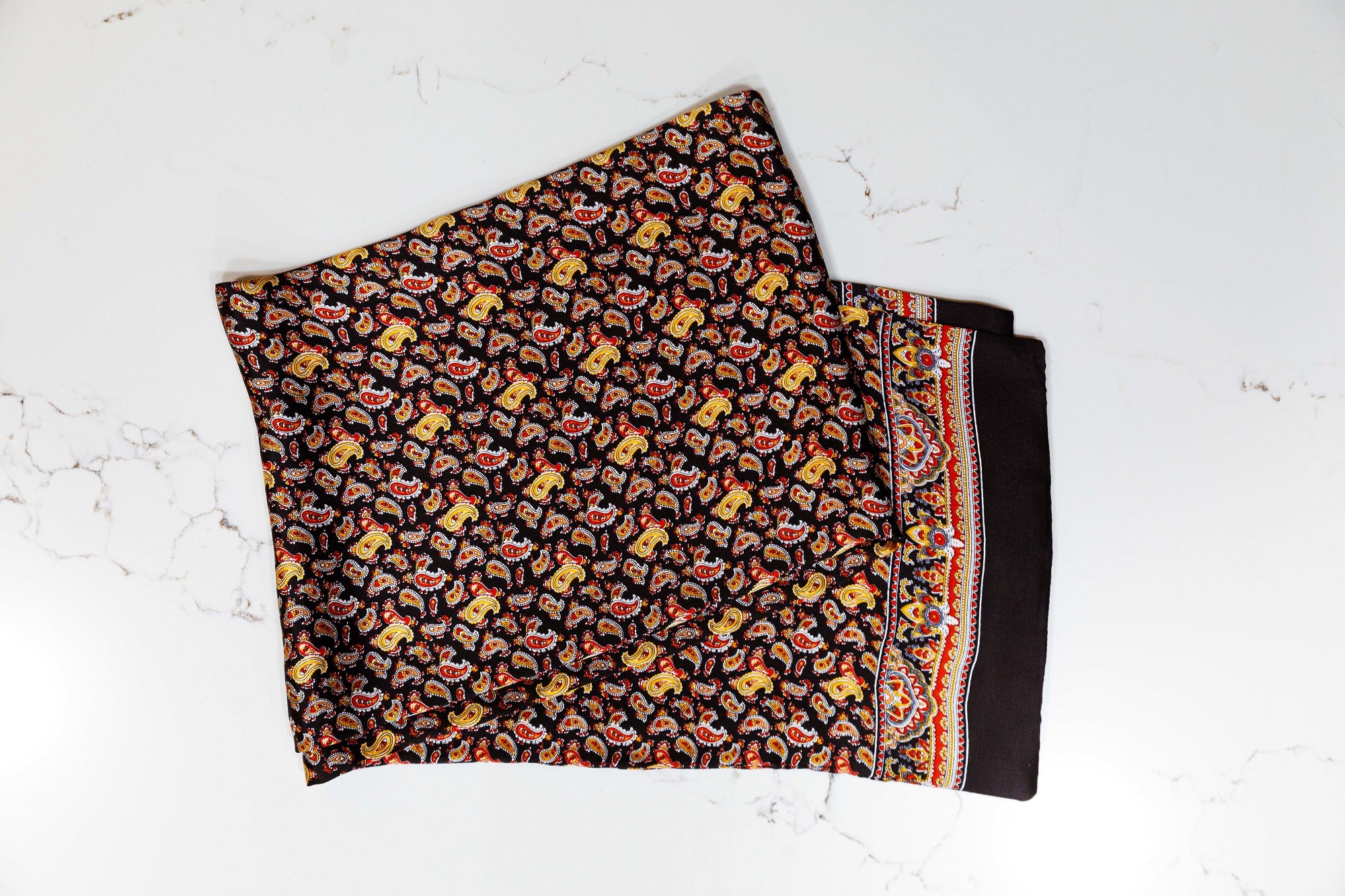 Silk Scarf - Black, Orange & Yellow - URBBANA Silk Scarves