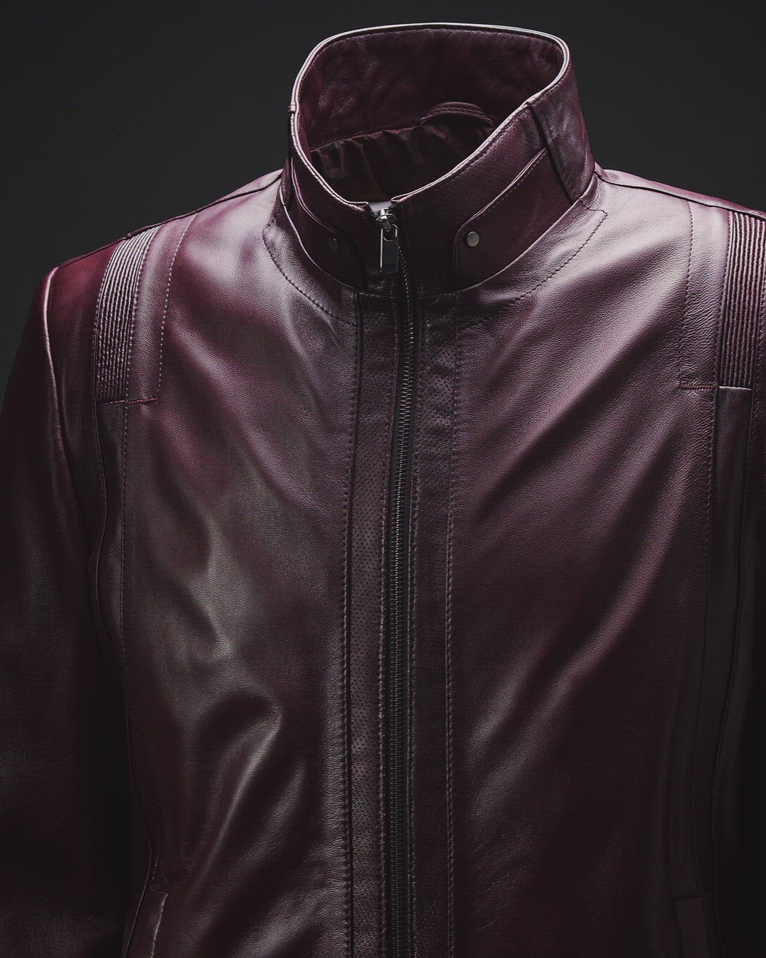 Lambskin Leather Biker Jacket - Burgundy
