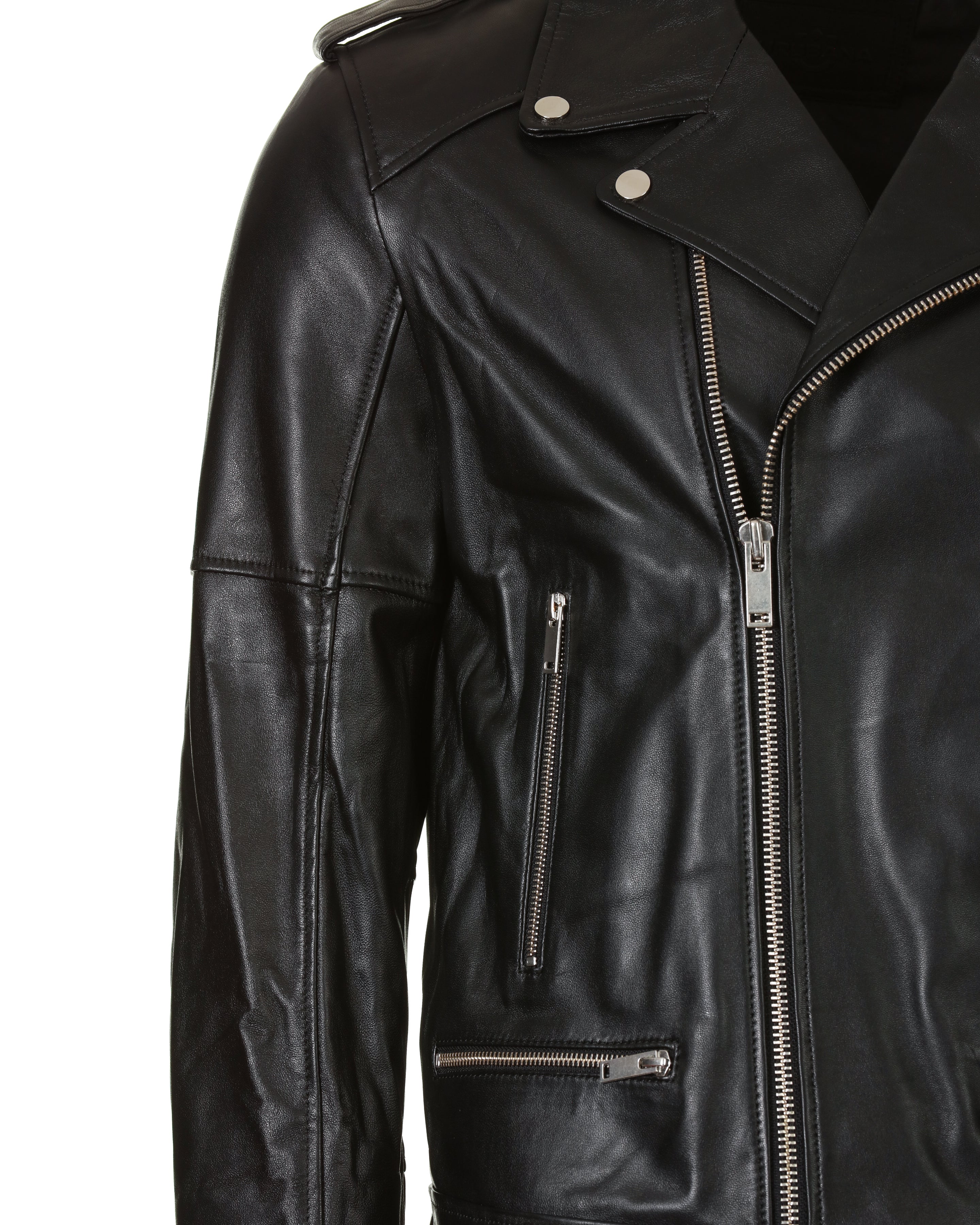 Biker Leather Jacket - Black - Leather Jacket by Urbbana