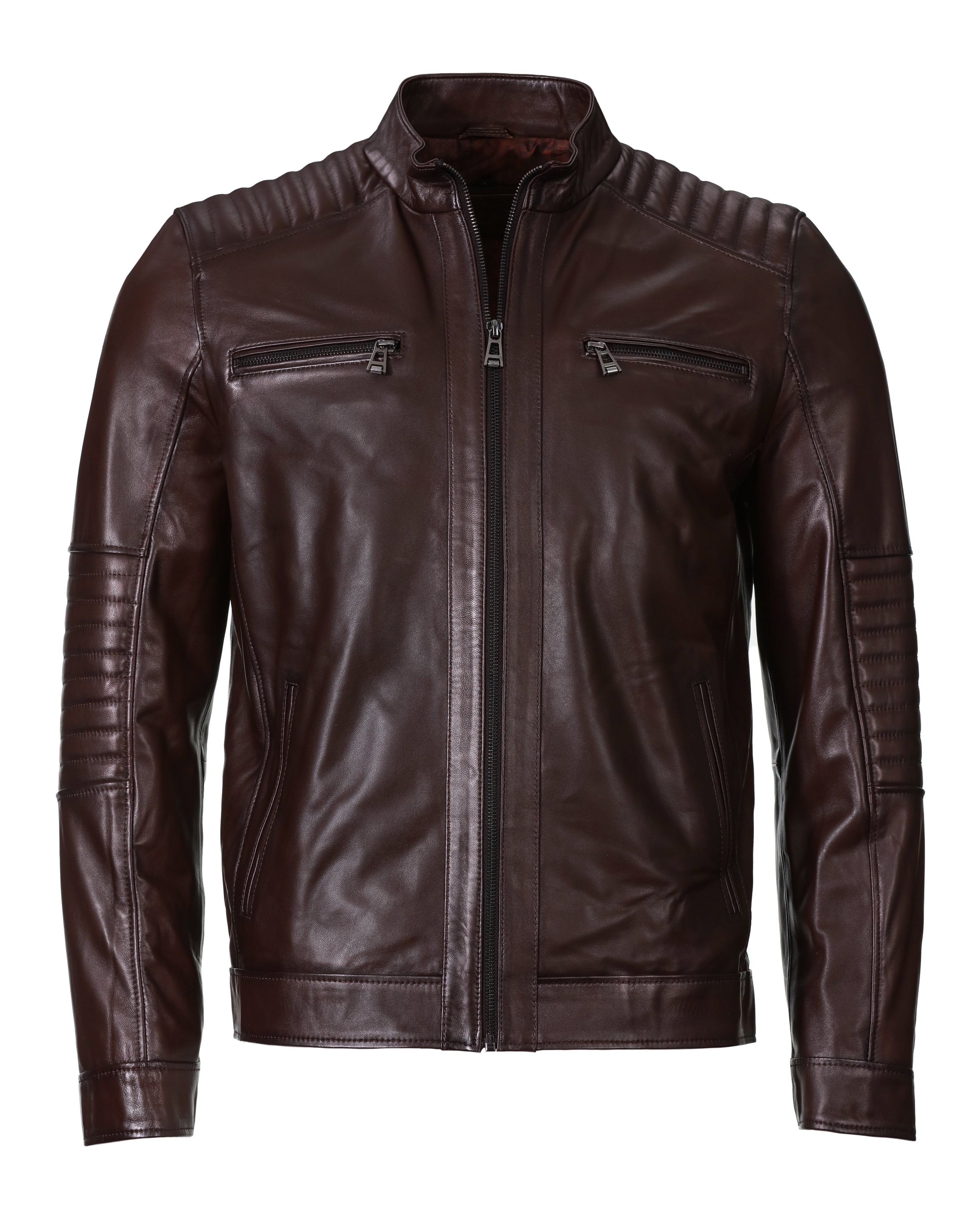 Cafe Racer Leather Jacket - Chocolate Brown - Leather Jacket by Urbbana