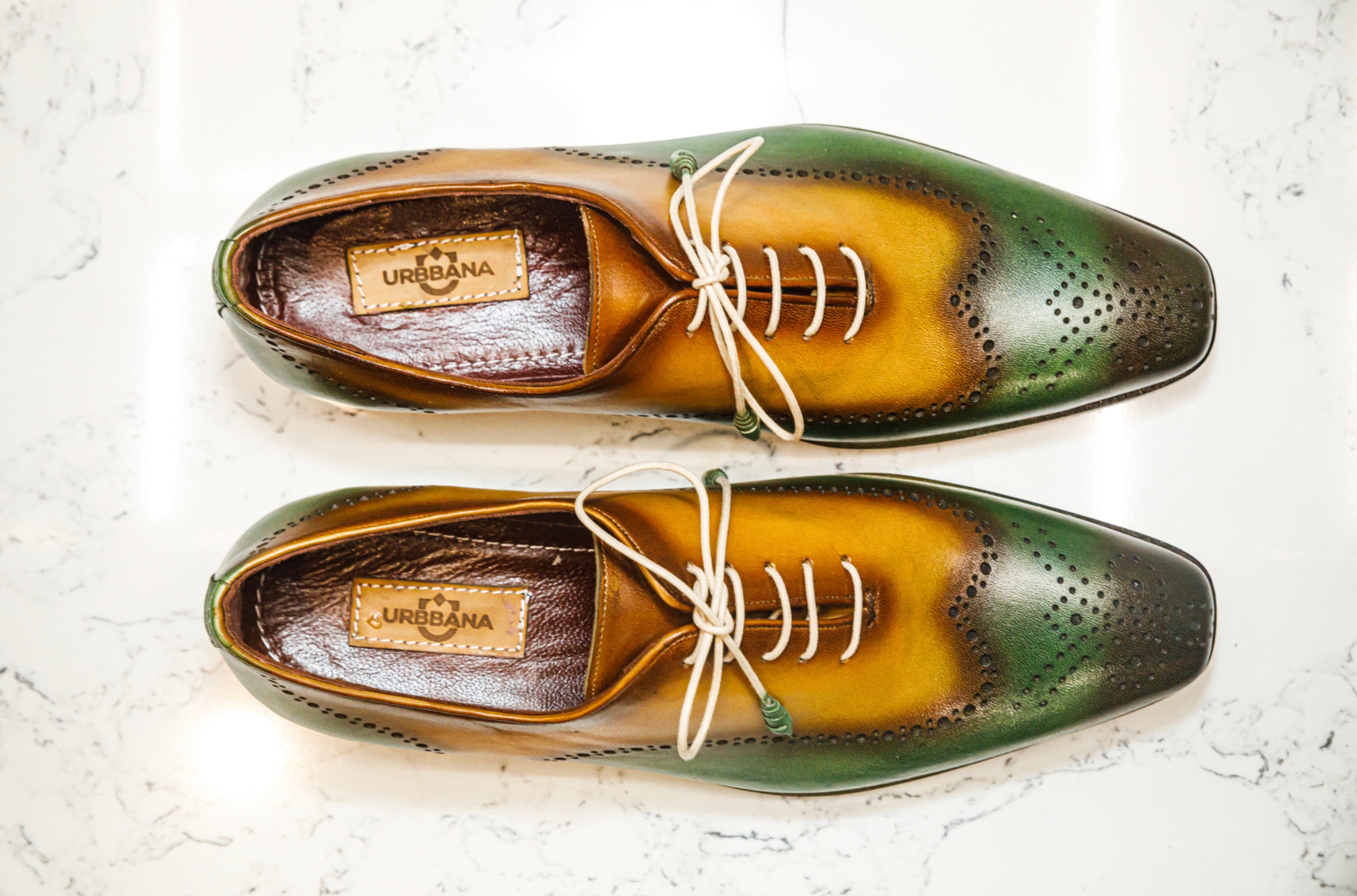 The Havana Patina Brogues - Green &amp; Gold - Brogues by Urbbana