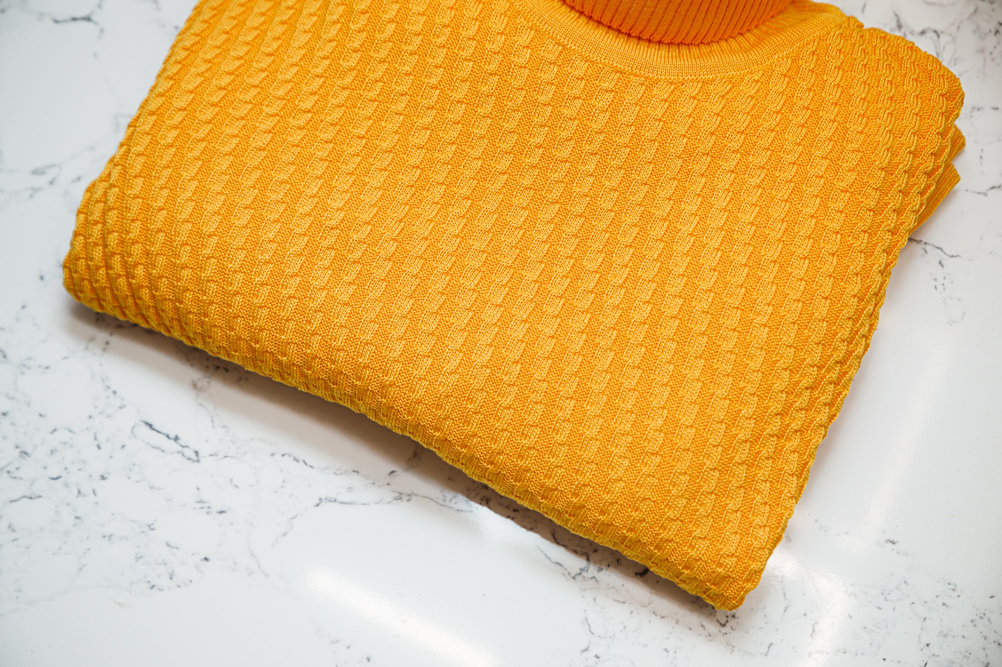 Textured Knit Turtleneck Sweater - Yellow Gold - Sweater by Urbbana