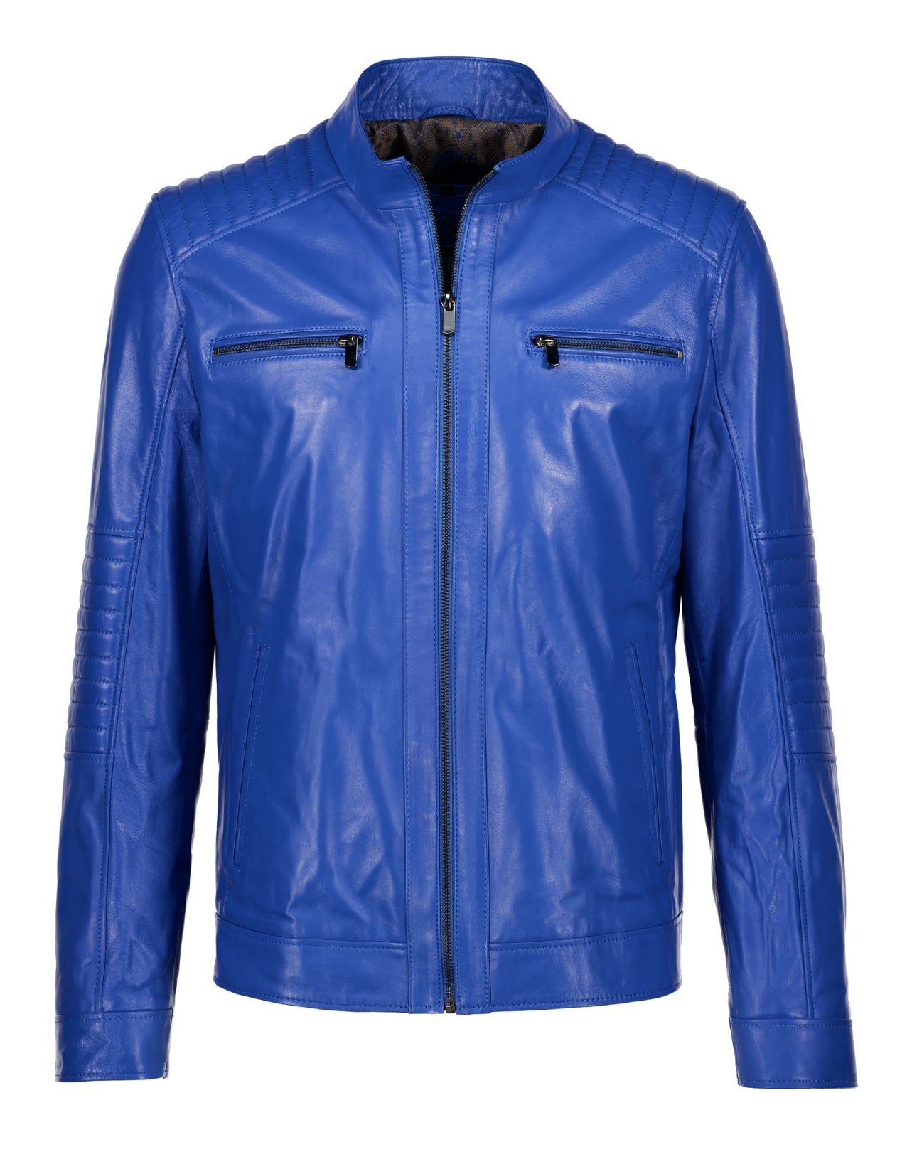 Cafe Racer Leather Jacket - Blue - Leather Jacket by Urbbana