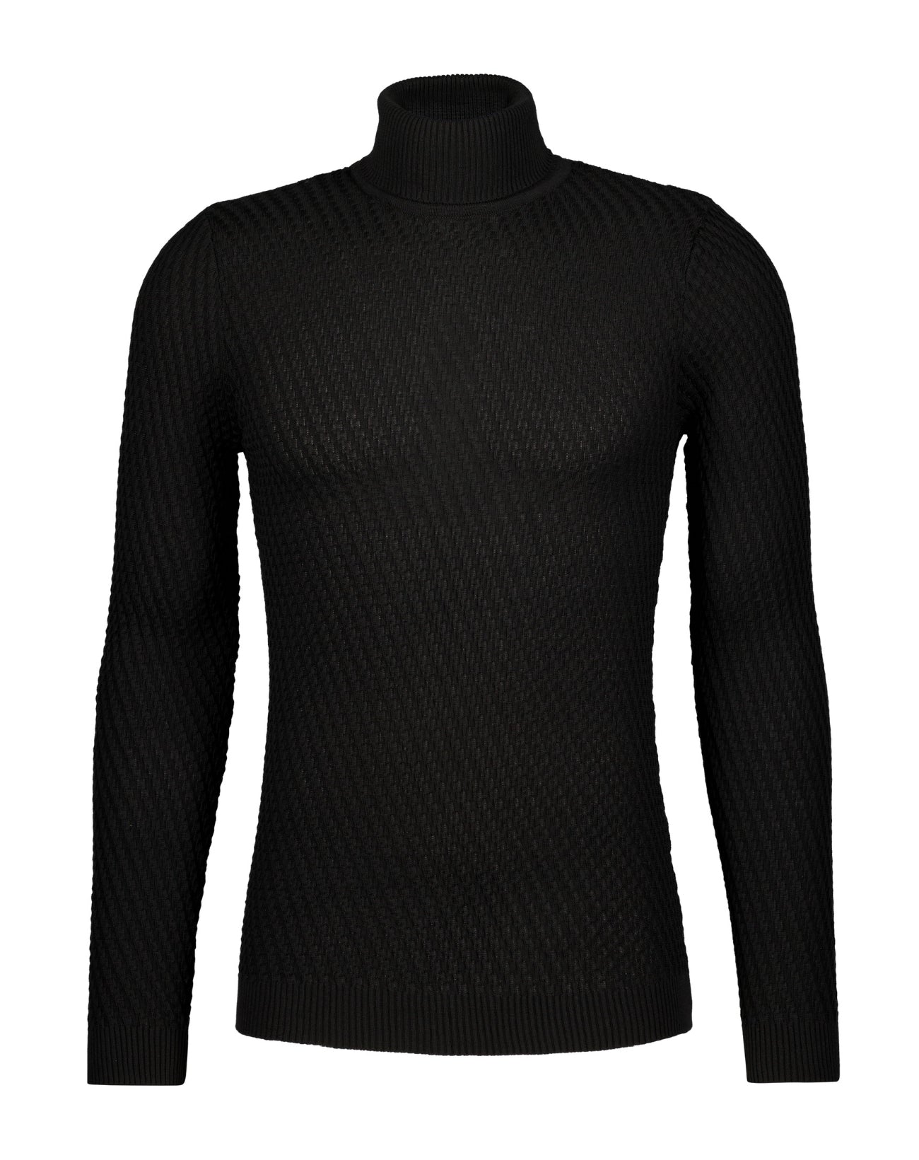 Textured Knit Turtleneck Sweater - Black - Sweater by Urbbana