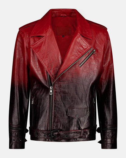 Red Black Lamb Skin Leather Jacket