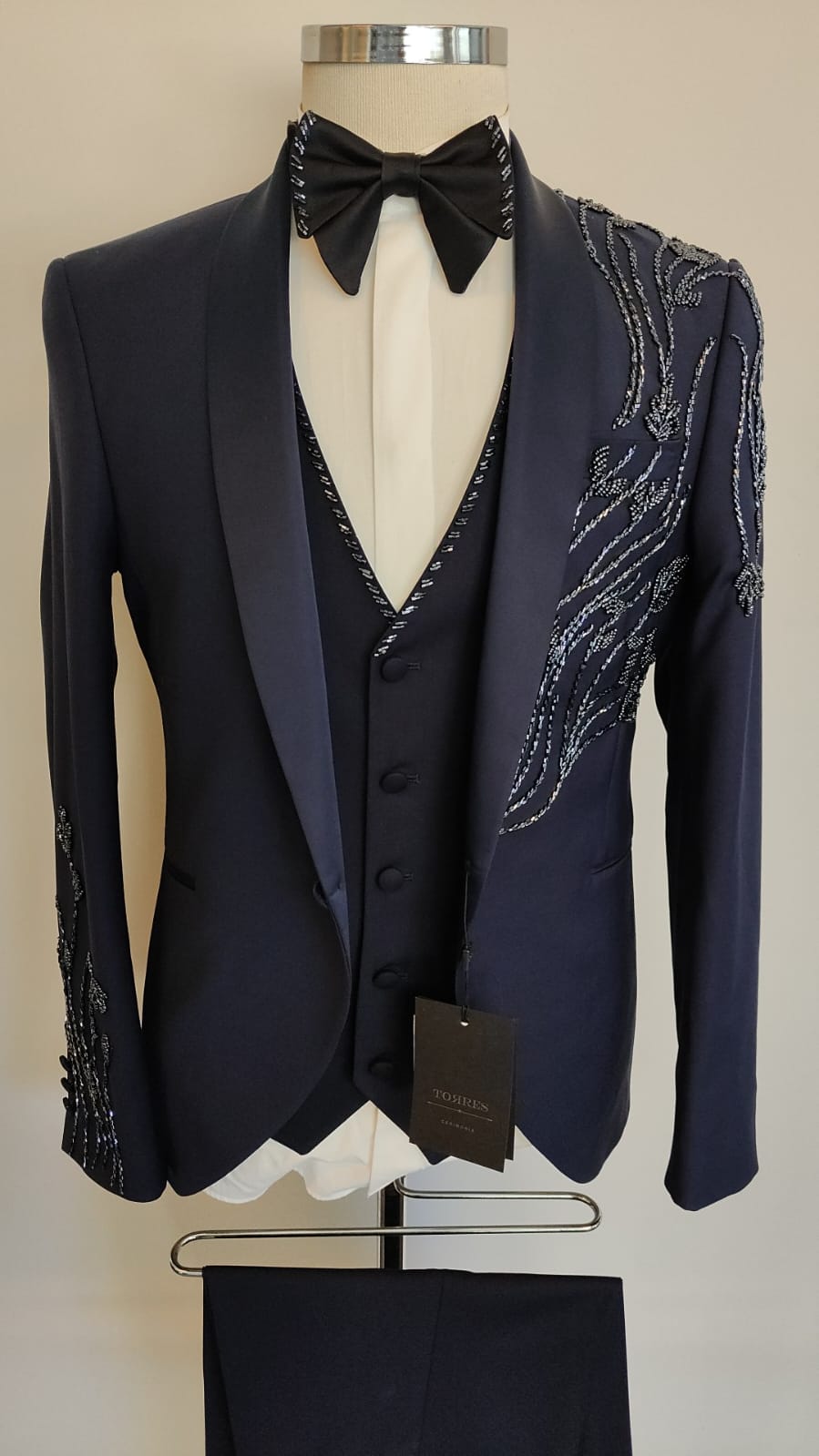 Basseton Midnight Navy - Beaded Ceremony 3-Piece Suit
