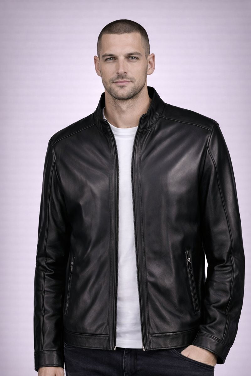 Bomber Leather Jacket - Black