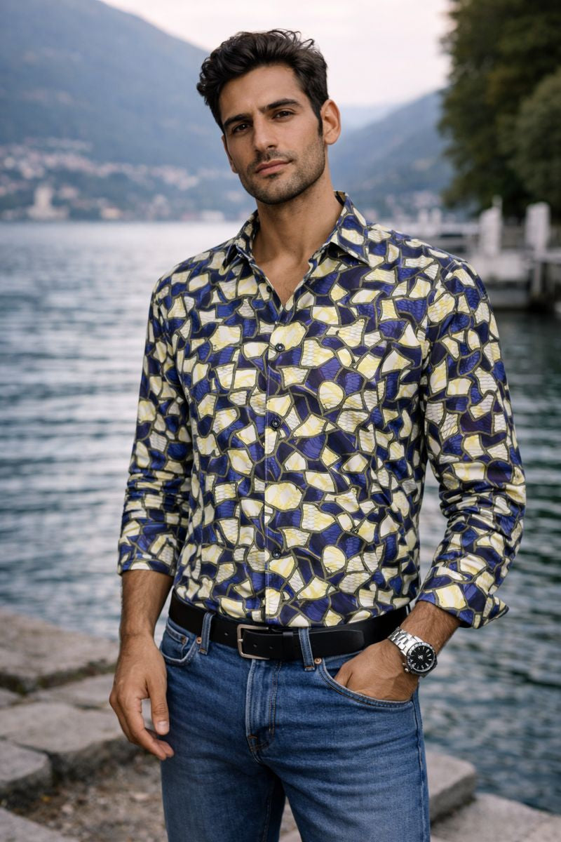 Art Deco Shirt - Blue &amp; Gold