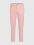 A pair of light pink slim-fit trousers shown flat against a light gray background.