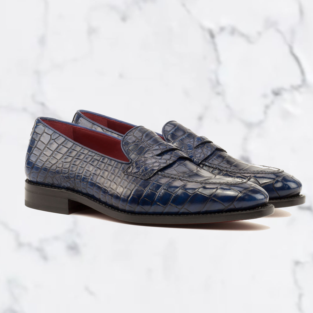 Alligator Welted Loafer - Navy - Luxury Urbbana