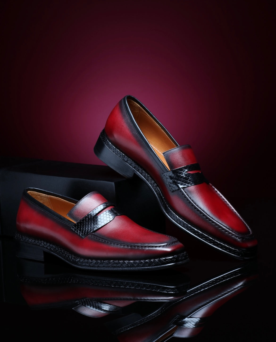 Python Skin Loafers Penny Loafers Python Skin - Burgundy - URBBANA Handmade Footwear – Urbbana