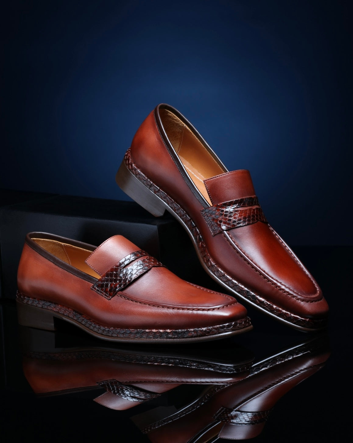 Python Skin Loafers Penny Loafers Python Skin - Cognac - URBBANA Handmade Footwear – Urbbana
