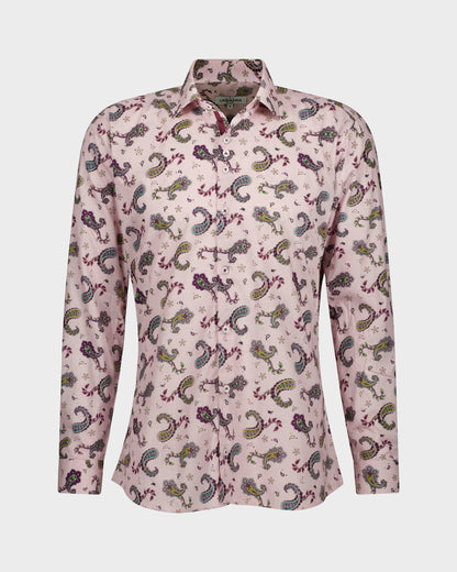 Soft pink shirt featuring bold paisley design - URBBANA