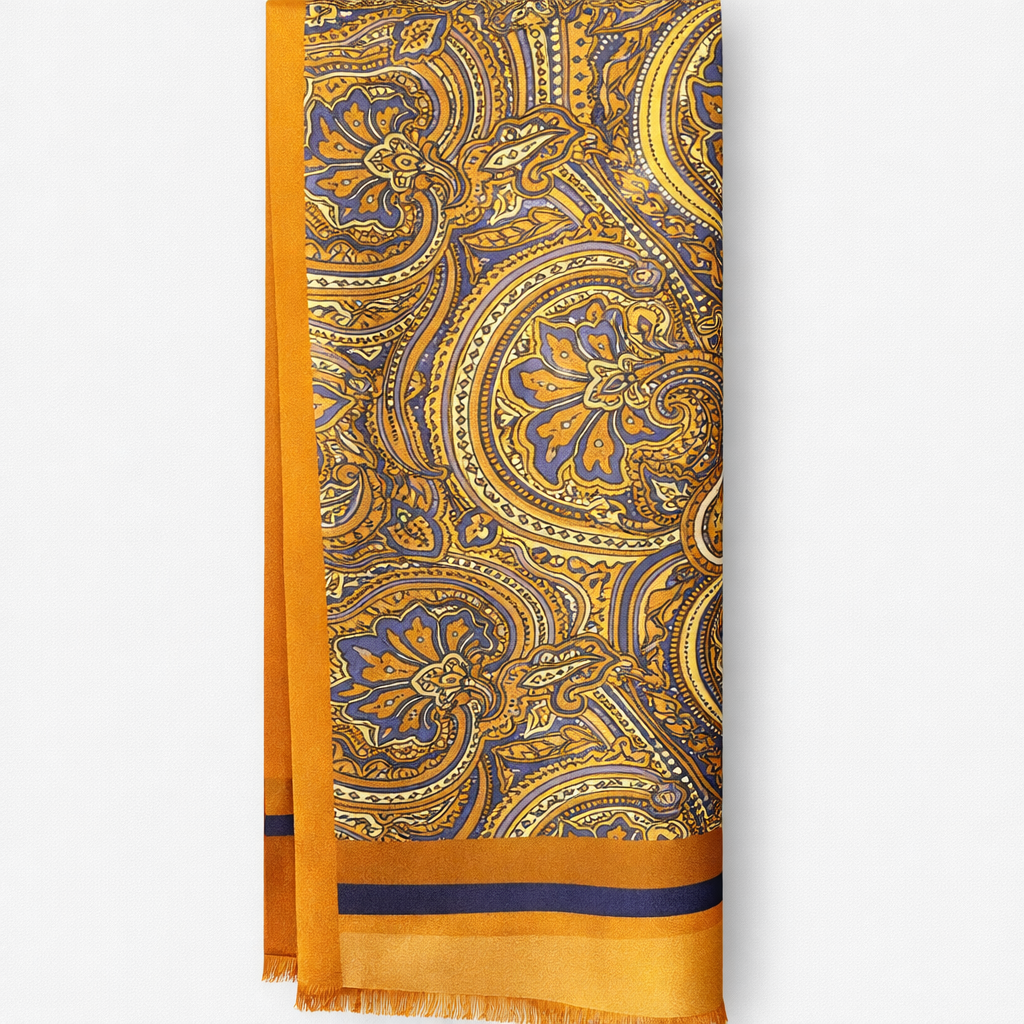 The Florence Silk Scarf - Gold &amp; Navy