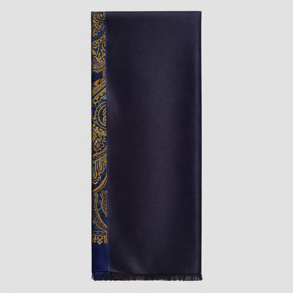 The Florence Silk Scaf - Navy &amp; Gold