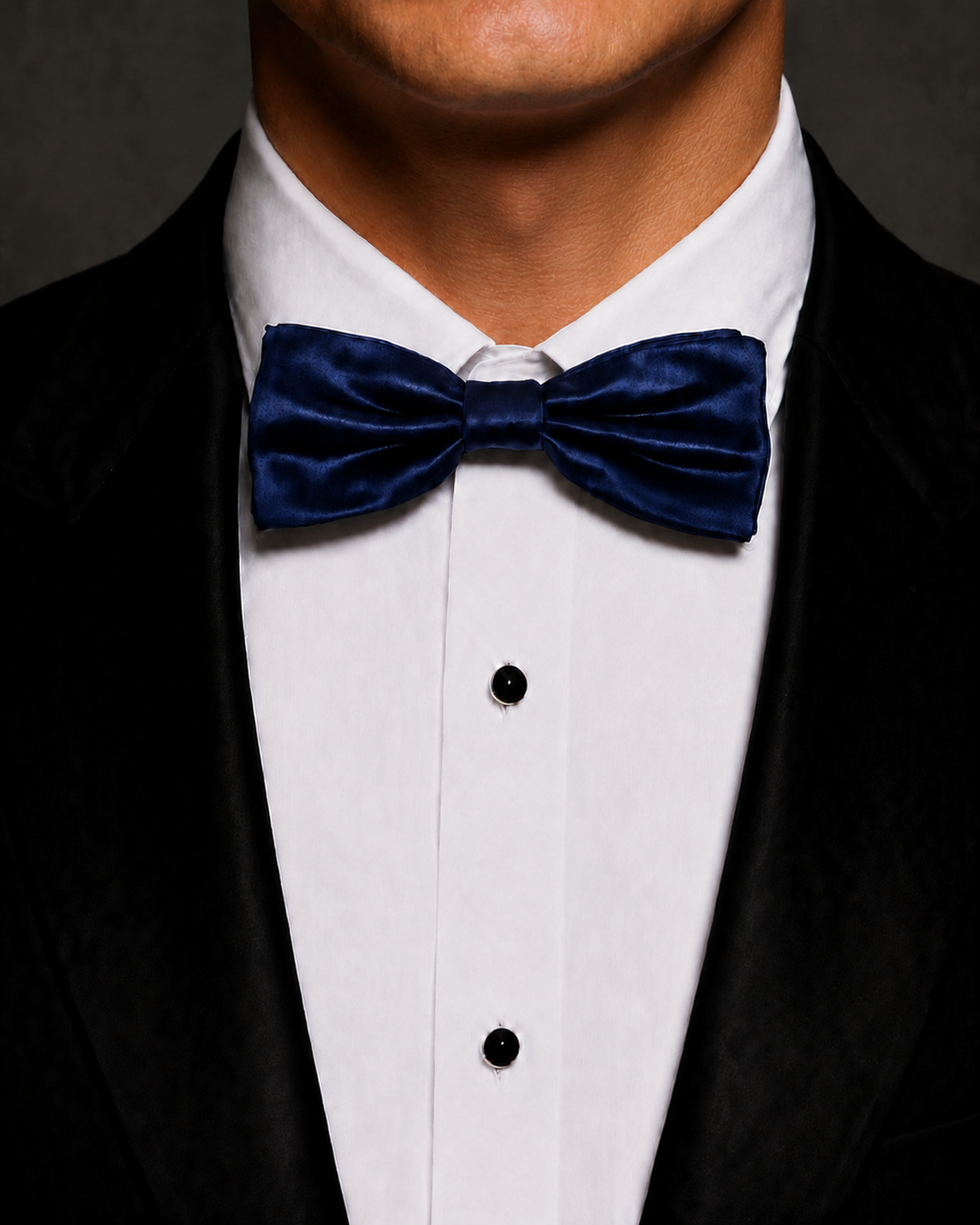 navy bowtie on tux
