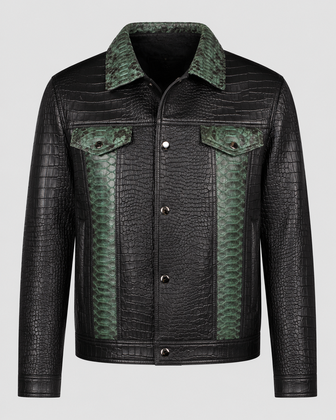 Presley Leather Jacket MTO - Black &amp; Sage Python