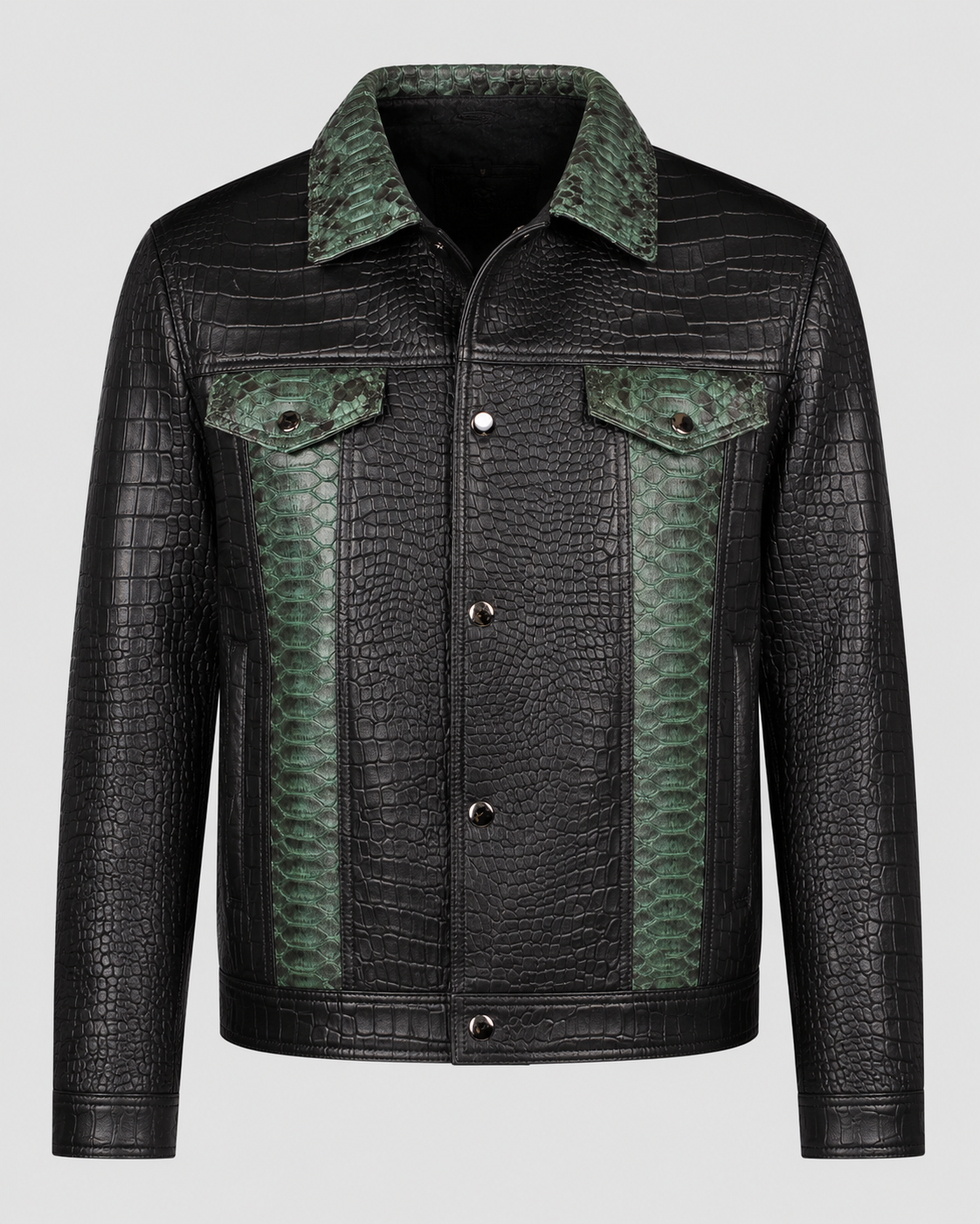 Presley Leather Jacket MTO - Black &amp; Sage Python