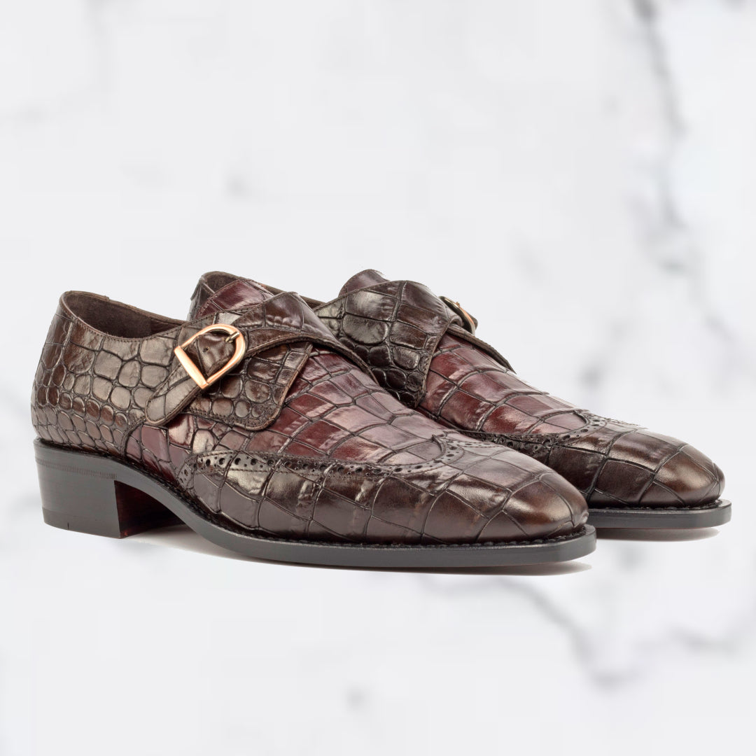 Single Monk - Croco - Dark Brown - Modern Design
