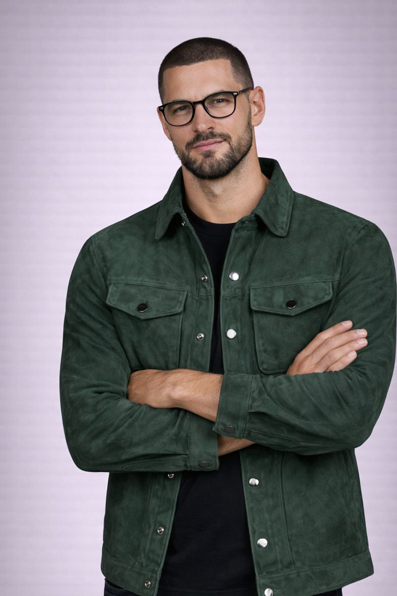 Trucker Suede Leather Jacket - Emerald Green – Urbbana
