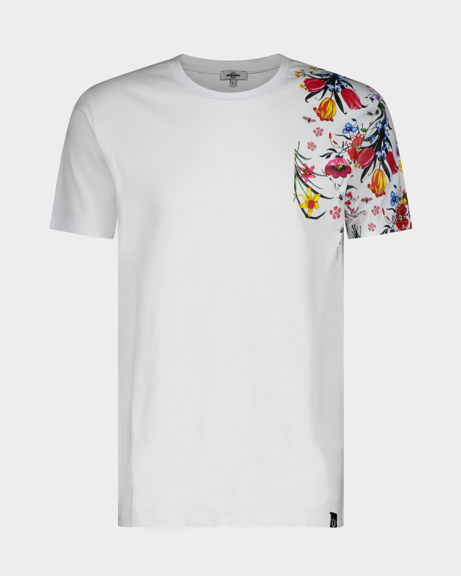 Fine Cotton T-shirt with Shoulder Floral Print - White