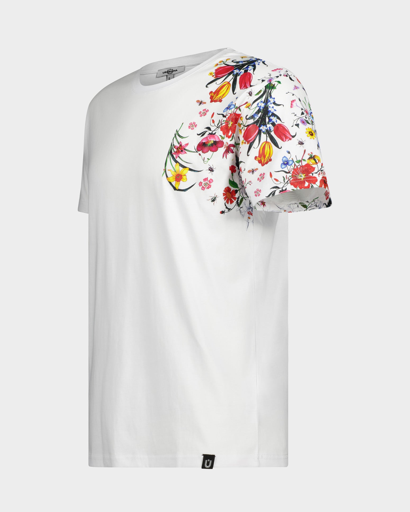 Fine Cotton T-shirt with Shoulder Floral Print - White