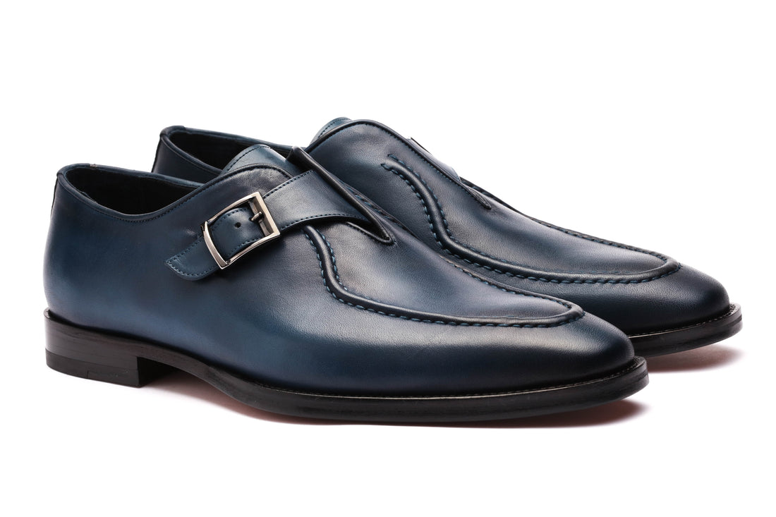 Single Monk Loafers - Blue - URBBANA Handmade Footwear