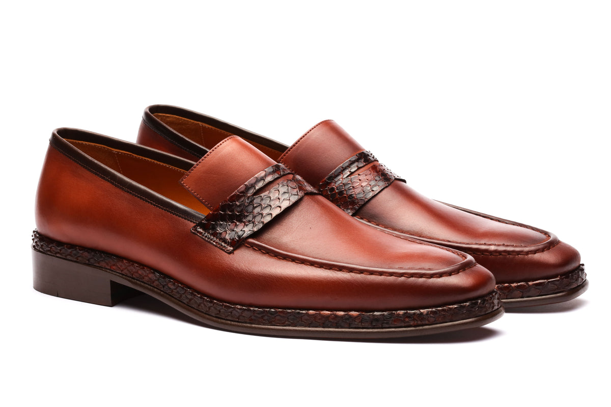 Python Skin Loafers Penny Loafers Python Skin - Cognac - URBBANA Handmade Footwear – Urbbana
